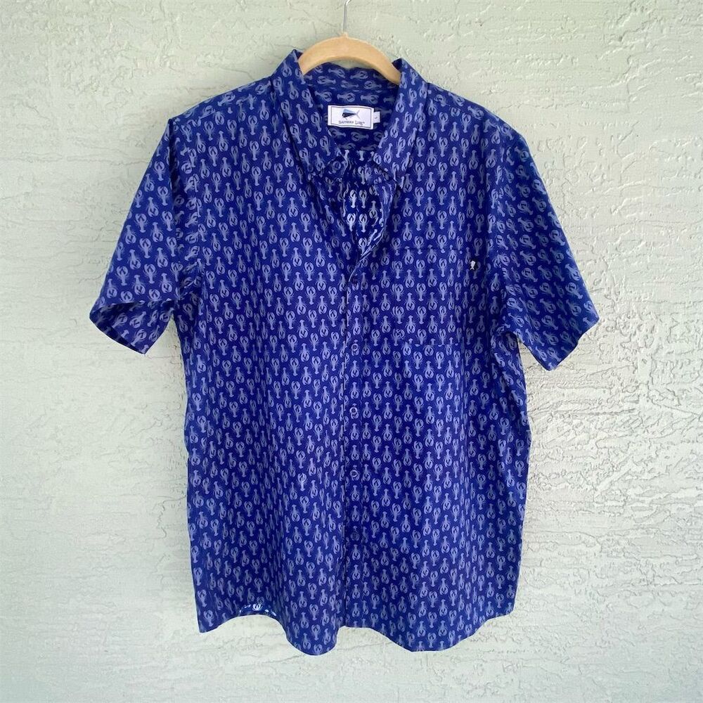 Southern Lure Men's Blue Graphic Print Short Sleeve Button-Up Shirt L NWOT